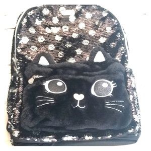 justice black cat flip sequin backpack